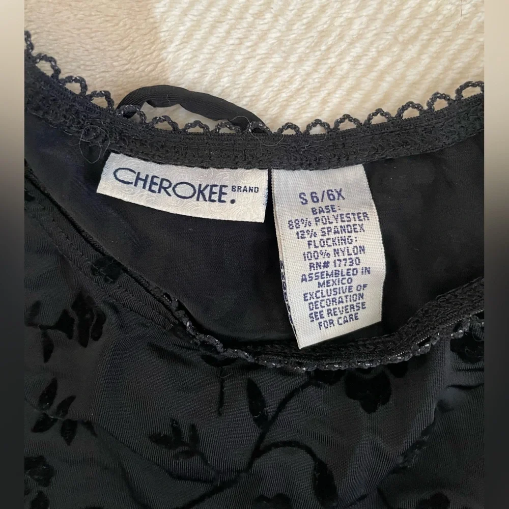 Vintage Cherokee S 6/6X Black Long Sleeve Flocked Dress